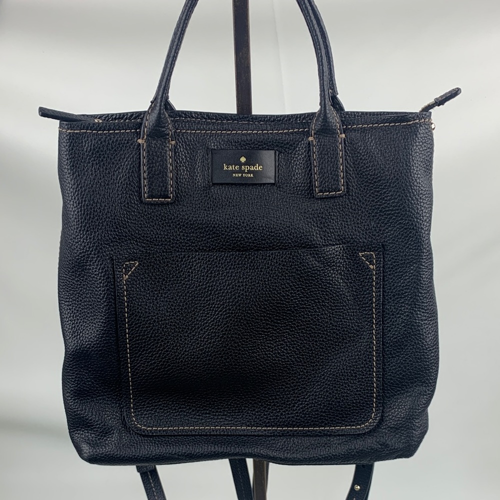Kate Spade Black Pebbled Leather Backpack Bag Adjustable straps Pockets Retro